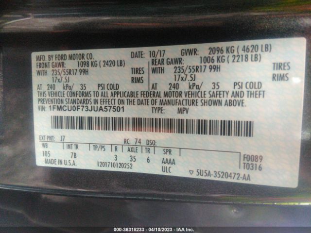 Ford ESCAPE S 2018 1FMCU0F73JUA57501 Image 11