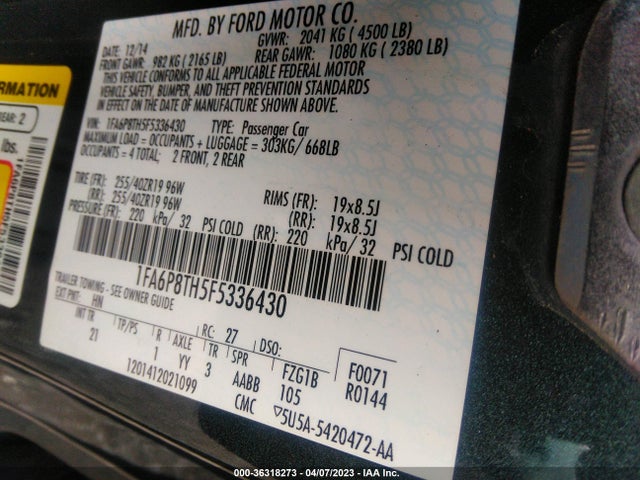 2015 FORD MUSTANG ECOBOOST VIN: 1FA6P8TH5F5336430