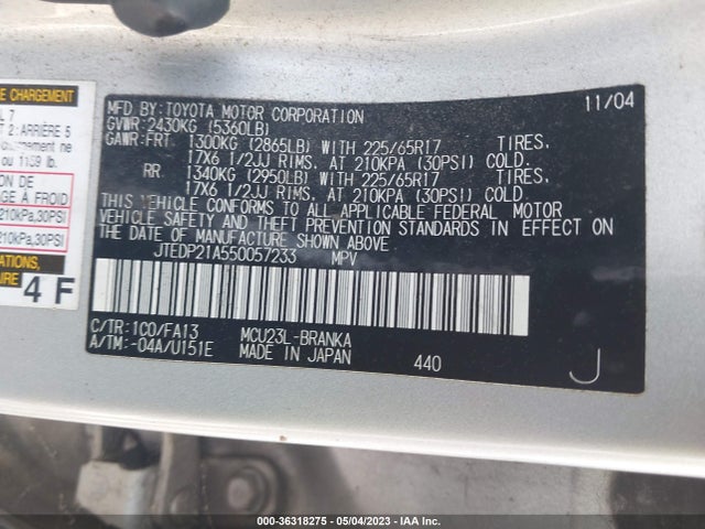 Aukcja sprzedaży 2005 Toyota Highlander Limited V6, vin: JTEDP21A550057233, numer aukcji: 36318275