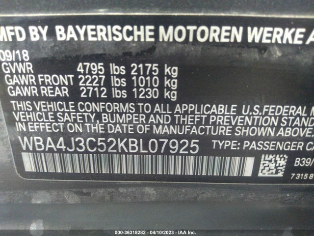 2019 BMW 4 Series, VIN: WBA4J3C52KBL07925
