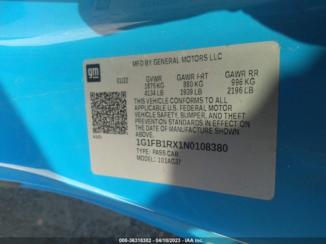 Chevrolet Camaro 1lt 2022 1G1FB1RX1N0108380 Image 8