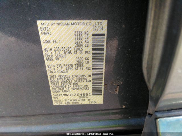 5N1AZ2MG1FN204861 Nissan Murano Platinum