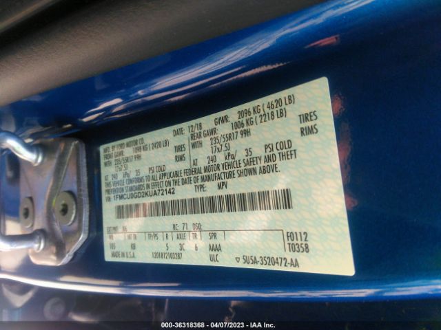 1FMCU0GD2KUA72142 Ford ESCAPE SE