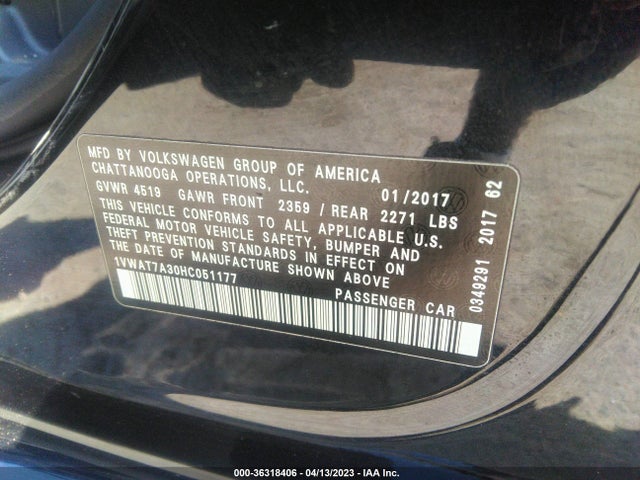 1VWAT7A30HC051177 Volkswagen Passat 1.8t S