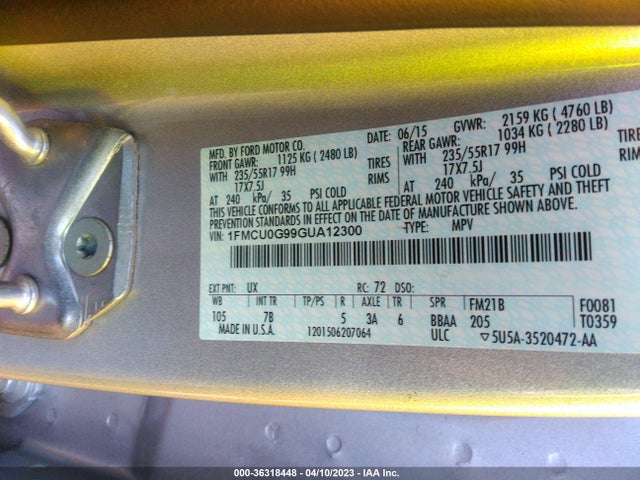 Ford ESCAPE SE 2016 1FMCU0G99GUA12300 Image 11