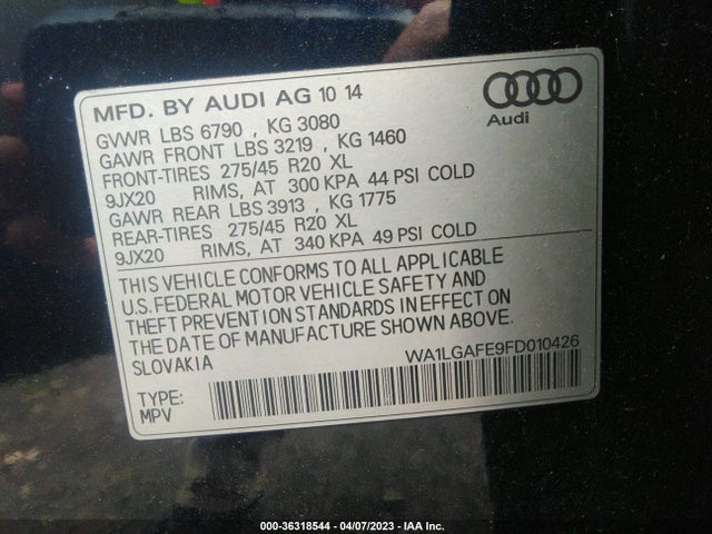 WA1LGAFE9FD010426 Audi Q7 3.0t Premium Plus