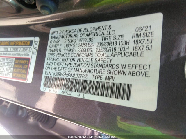 Honda CR-V EX 2021 5J6RW2H5XML022748 Image 10
