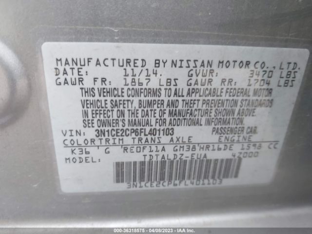 3N1CE2CP6FL401103 Nissan Versa Note Sv
