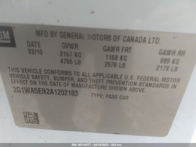 2010 CHEVROLET IMPALA LS VIN: 2G1WA5EN2A1202183