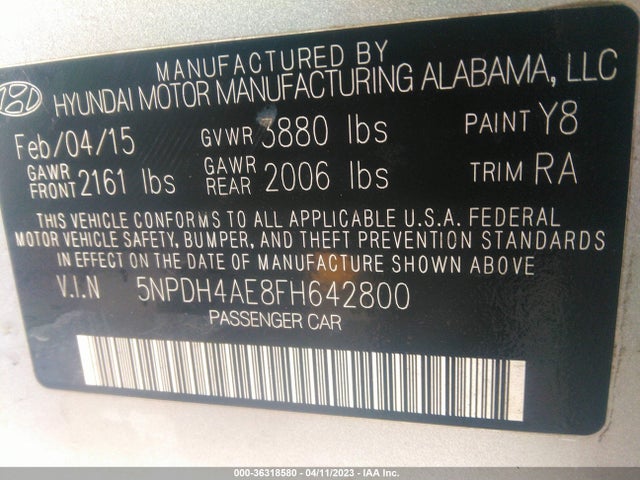 Hyundai ELANTRA SE 2015 5NPDH4AE8FH642800 Image 11