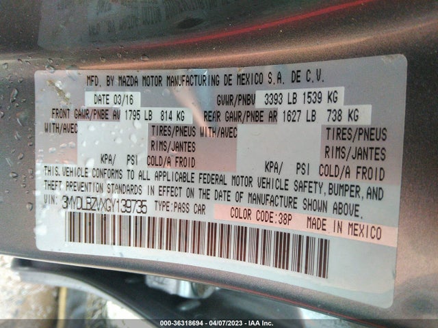 3MYDLBZVXGY139735 Scion IA