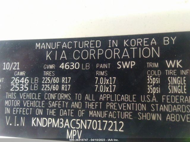 KNDPM3AC5N7017212 KIA Sportage Lx