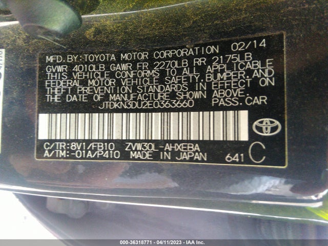 Toyota Prius Four/five/three/one/two 2014 JTDKN3DU2E0363660 Image 10