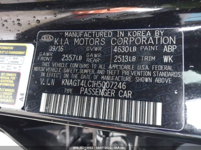 KNAGT4LC1H5007246 KIA Optima Hybrid Base