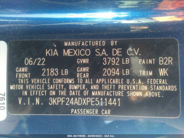 3KPF24ADXPE511441 KIA Forte Lxs