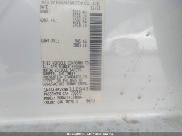 1N4BL4BVXNN316943 Nissan Altima 2.5 S
