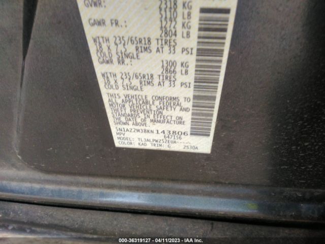 5N1AZ2MJ8KN143806 Nissan MURANO S