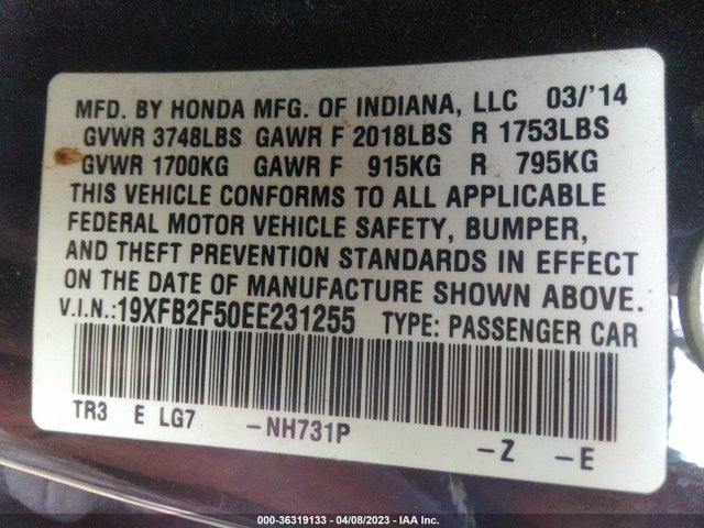 Honda Civic Sedan Lx 2014 19XFB2F50EE231255 Image 9