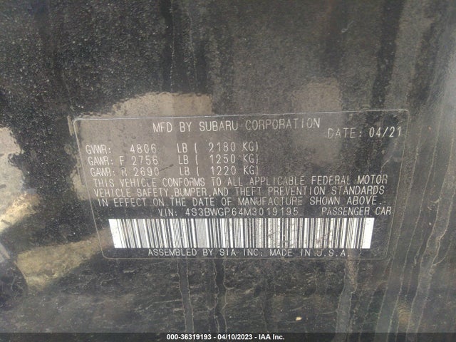 Subaru Legacy Touring Xt 2021 4S3BWGP64M3019195 Image 10