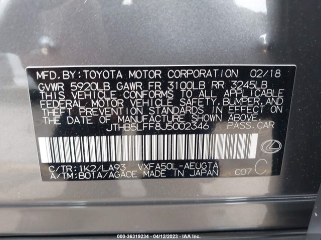 JTHB5LFF8J5002346 Lexus Ls Ls 500