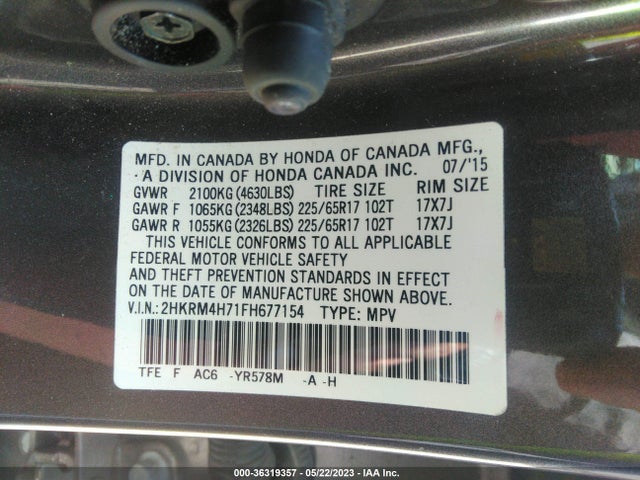 Honda Cr-v Ex-l 2015 2HKRM4H71FH677154 Image 9
