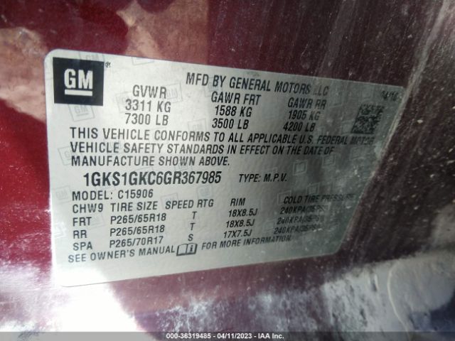 1GKS1GKC6GR367985 GMC Yukon Xl Slt