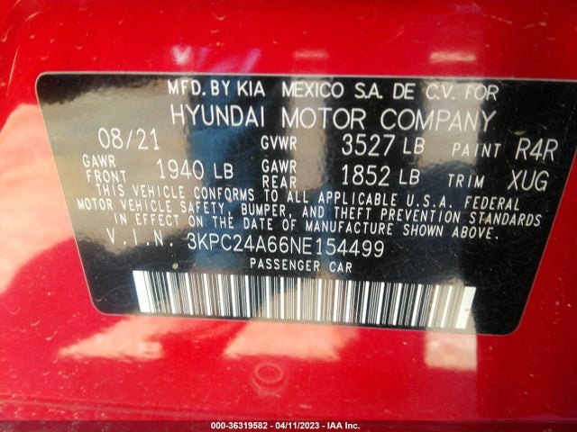 Hyundai ACCENT SE 2022 3KPC24A66NE154499 Image 9