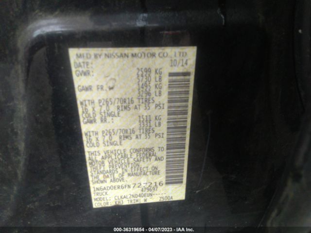 1N6AD0ER6FN727216 Nissan Frontier Sv