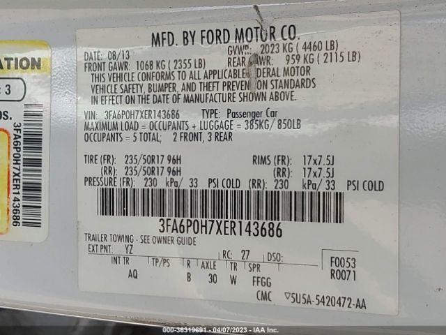 3FA6P0H7XER143686 Ford FUSION SE