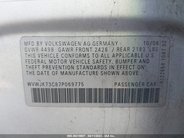 2007 VOLKSWAGEN PASSAT SEDAN VIN: WVWJK73C87P069775