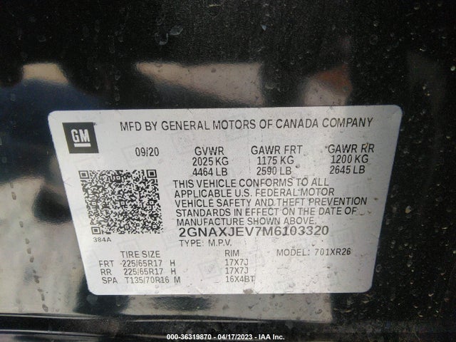 Chevrolet EQUINOX LT 2021 2GNAXJEV7M6103320 Image 9