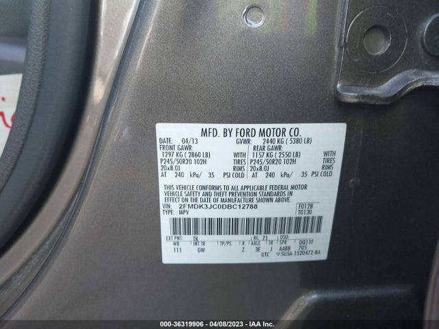 2013 FORD EDGE SEL VIN: 2FMDK3JC0DBC12788