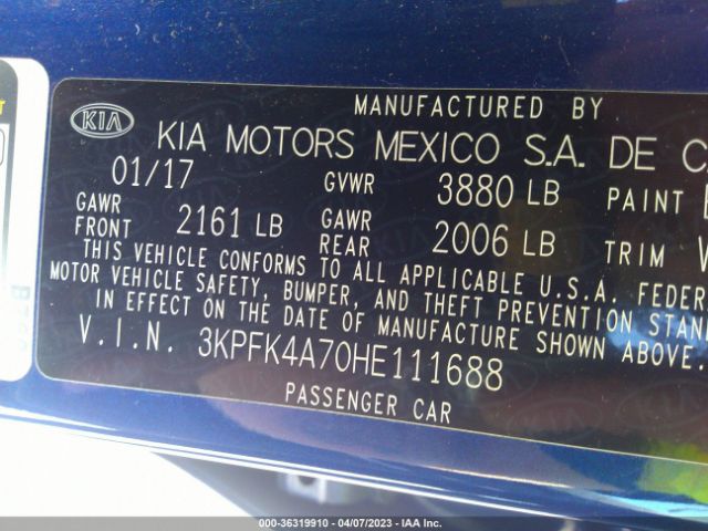 3KPFK4A70HE111688 KIA FORTE LX