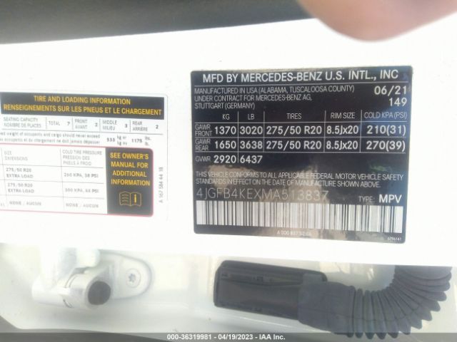 4JGFB4KEXMA513837 Mercedes-Benz Gle Gle 350
