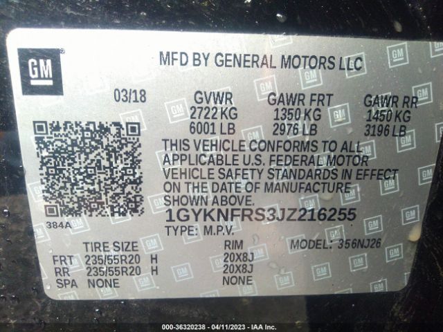 1GYKNFRS3JZ216255 Cadillac Xt5 Premium Luxury Awd