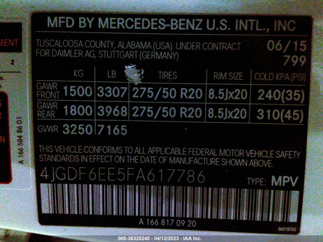 2015 MERCEDES-BENZ GL-CLASS GL 450 VIN: 4JGDF6EE5FA617786