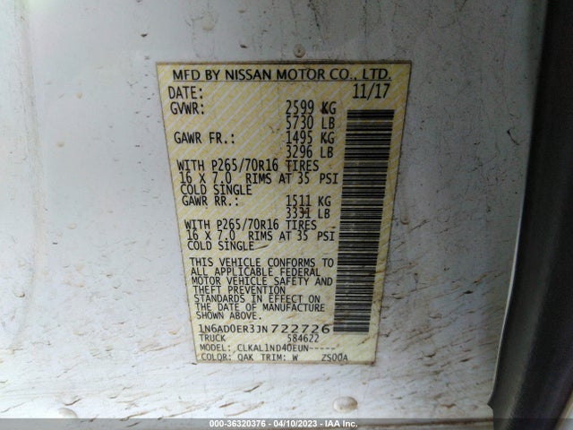 Nissan FRONTIER S 2018 1N6AD0ER3JN722726 Image 9