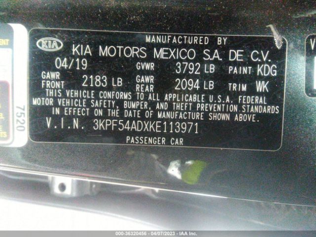 3KPF54ADXKE113971 KIA FORTE EX