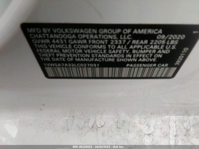 1VWSA7A32LC027031 Volkswagen Passat 2.0t Se