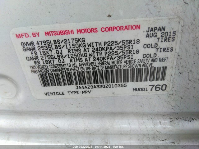 JA4AZ3A32GZ010355 Mitsubishi Outlander Sel