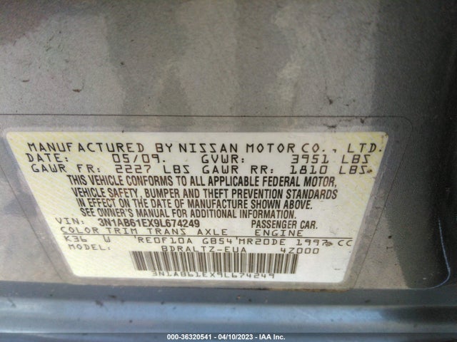 2009 NISSAN SENTRA 2.0 S FE+ VIN: 3N1AB61EX9L674249