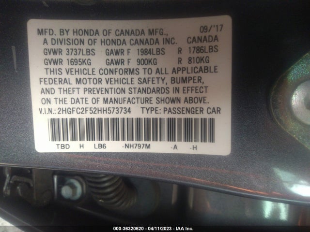 2017 HONDA CIVIC SEDAN LX VIN: 2HGFC2F52HH573734