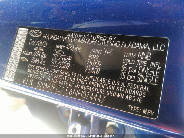 2022 HYUNDAI TUCSON SEL VIN: 5NMJFCAE6NH074447