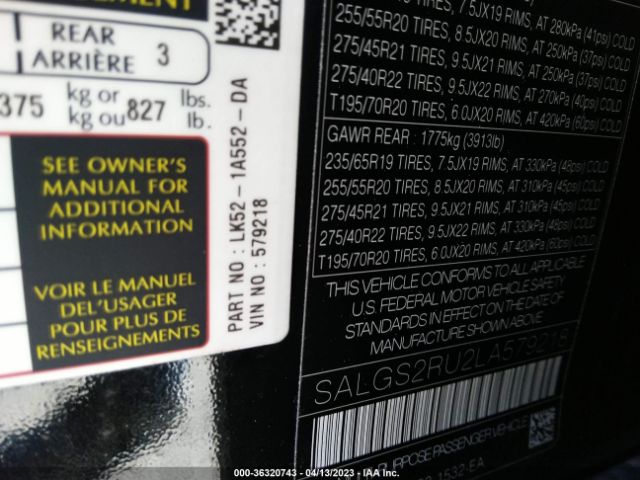 SALGS2RU2LA579218 Land Rover Range Rover Hse