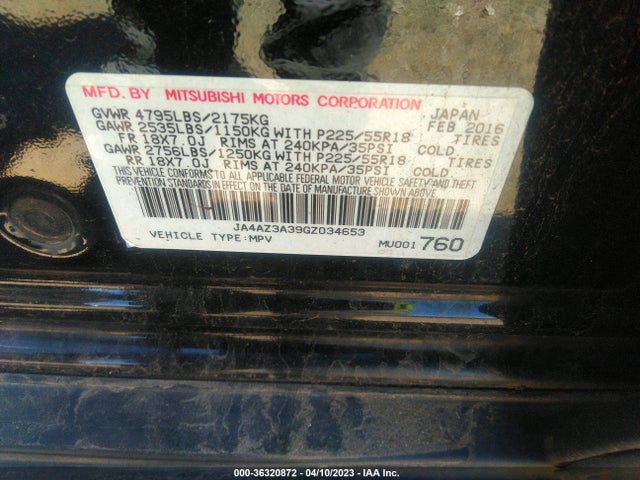 JA4AZ3A39GZ034653 Mitsubishi Outlander Se/sel/es
