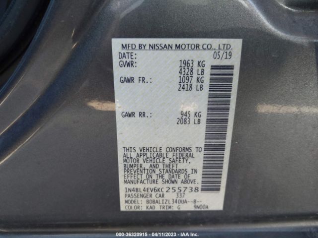 1N4BL4EV6KC255738 Nissan Altima 2.5 Sl