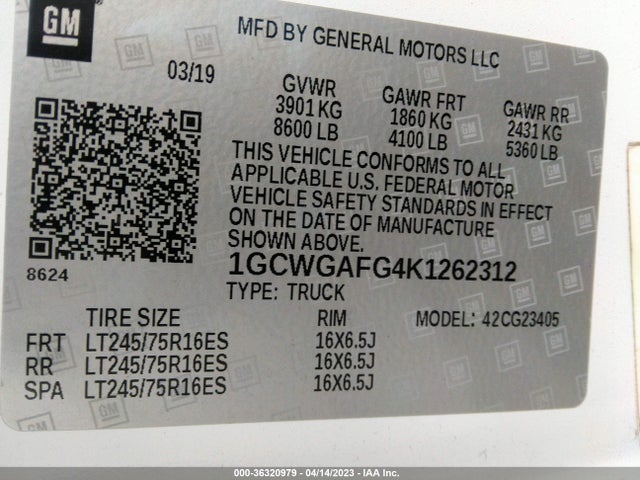 Chevrolet EXPRESS CARGO VAN 2019 1GCWGAFG4K1262312 Image 9