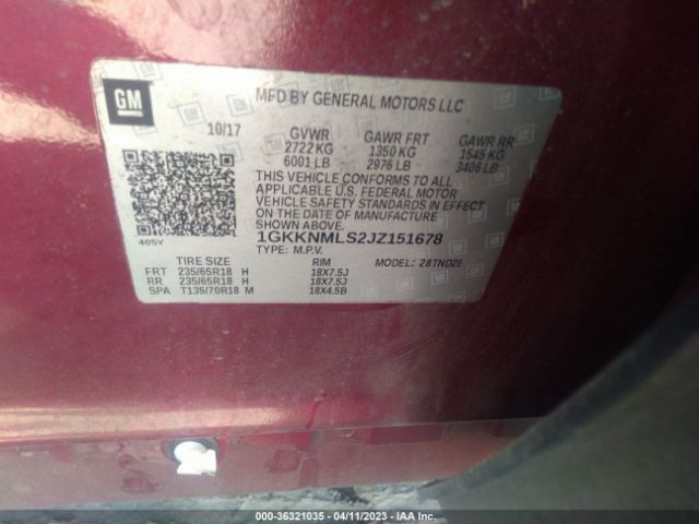 1GKKNMLS2JZ151678 GMC ACADIA SLT
