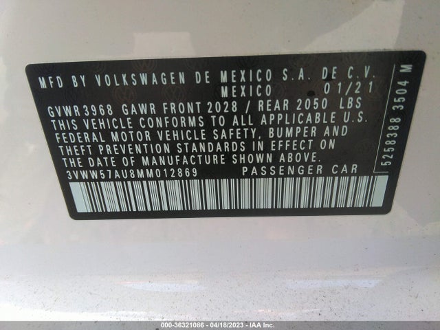 Volkswagen Golf Tsi 2021 3VWW57AU8MM012869 Image 9