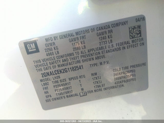Chevrolet EQUINOX LT 2016 2GNALCEK2G1182541 Image 11